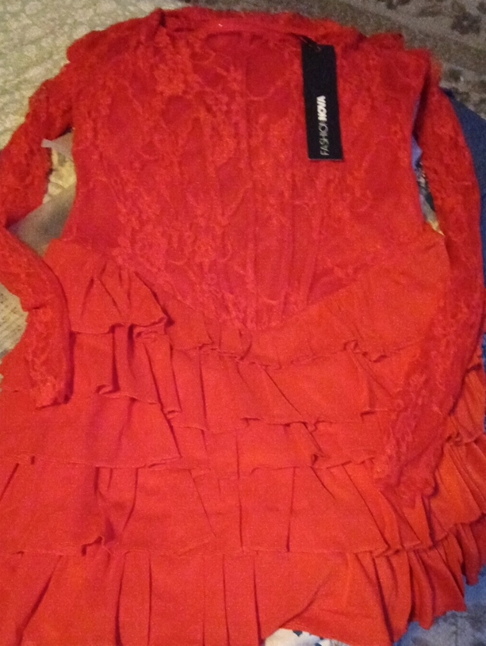 Small/Med Fashion Nova Red Lace Ruffle Dress Long Sleeve